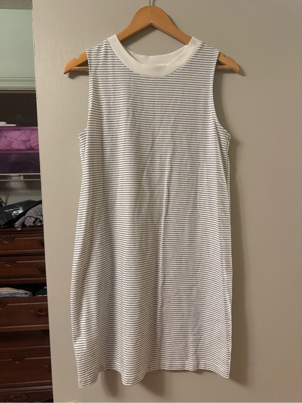 a new day Sleeveless Mini Dress in White with Black Stripes